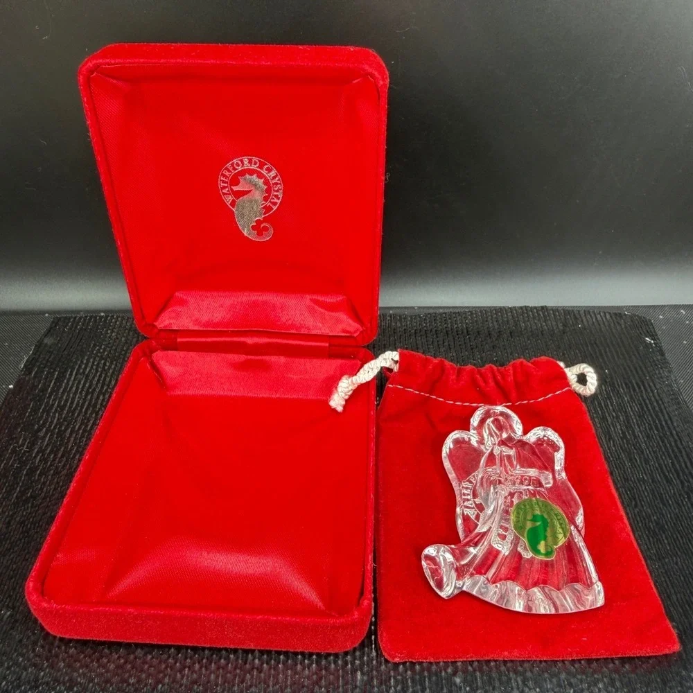 Waterford‎ Crystal 1998 Angel with Horn Ornament Ireland Red Box Pouch 3 Inch